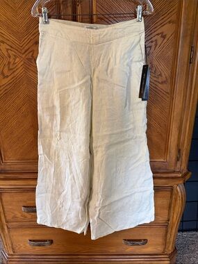 Nicole Miller Cream Wide-Leg Linen Pants size medium